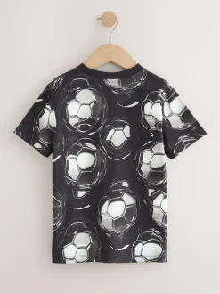 Next Black/White Football Regular Fit Short Sleeve All-Over Print T-Shirt (3-16yrs) Outlet