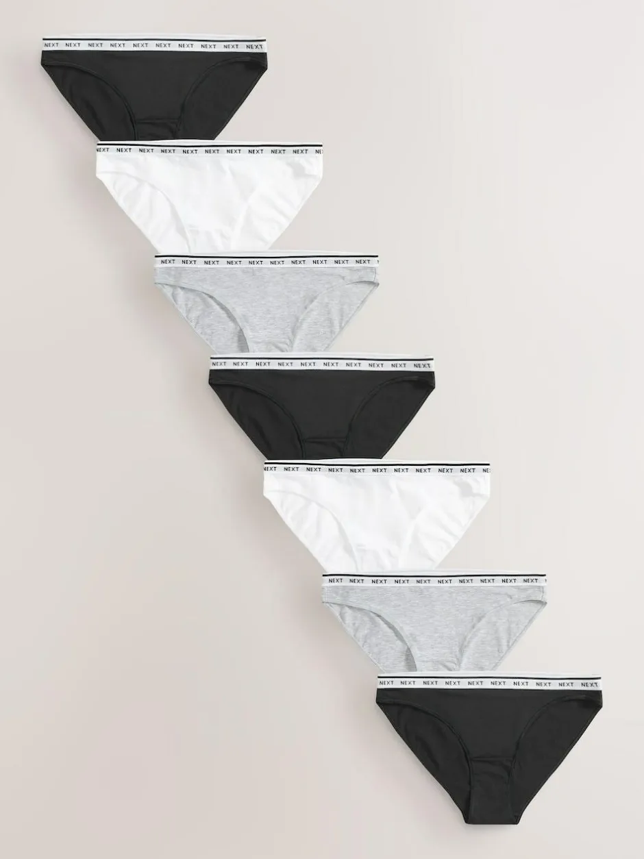 Next High Leg Cotton Logo Knickers 7 Pack Black/White Sale