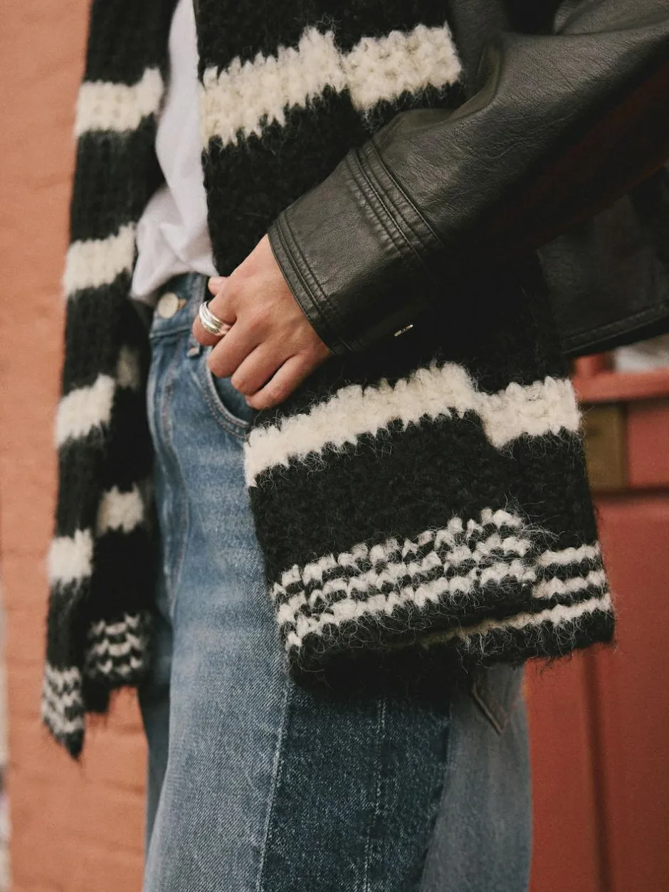 Next Knitted Wool Blend Striped Scarf Black/White New