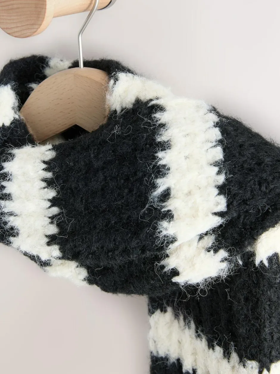Next Knitted Wool Blend Striped Scarf Black/White New