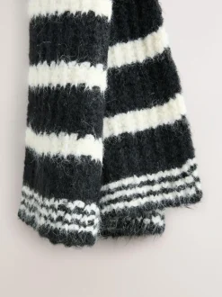 Next Knitted Wool Blend Striped Scarf Black/White New