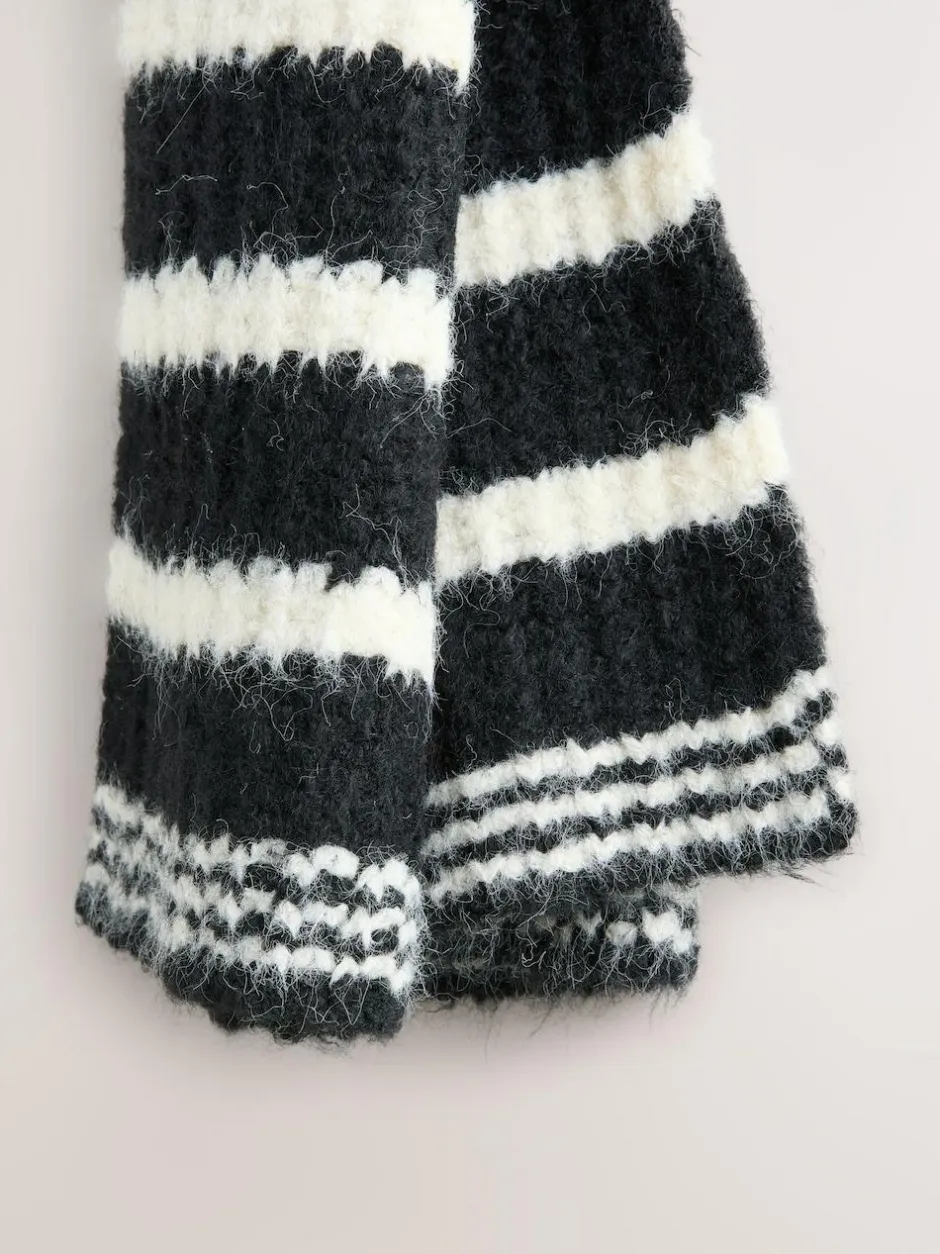 Next Knitted Wool Blend Striped Scarf Black/White New
