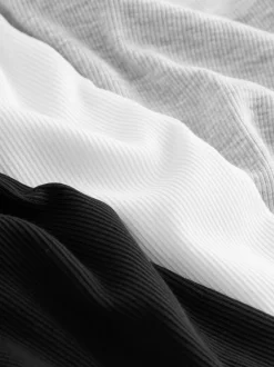 Next Black/White Long Sleeve Ribbed Tops 3 Pack (3-16yrs) Discount