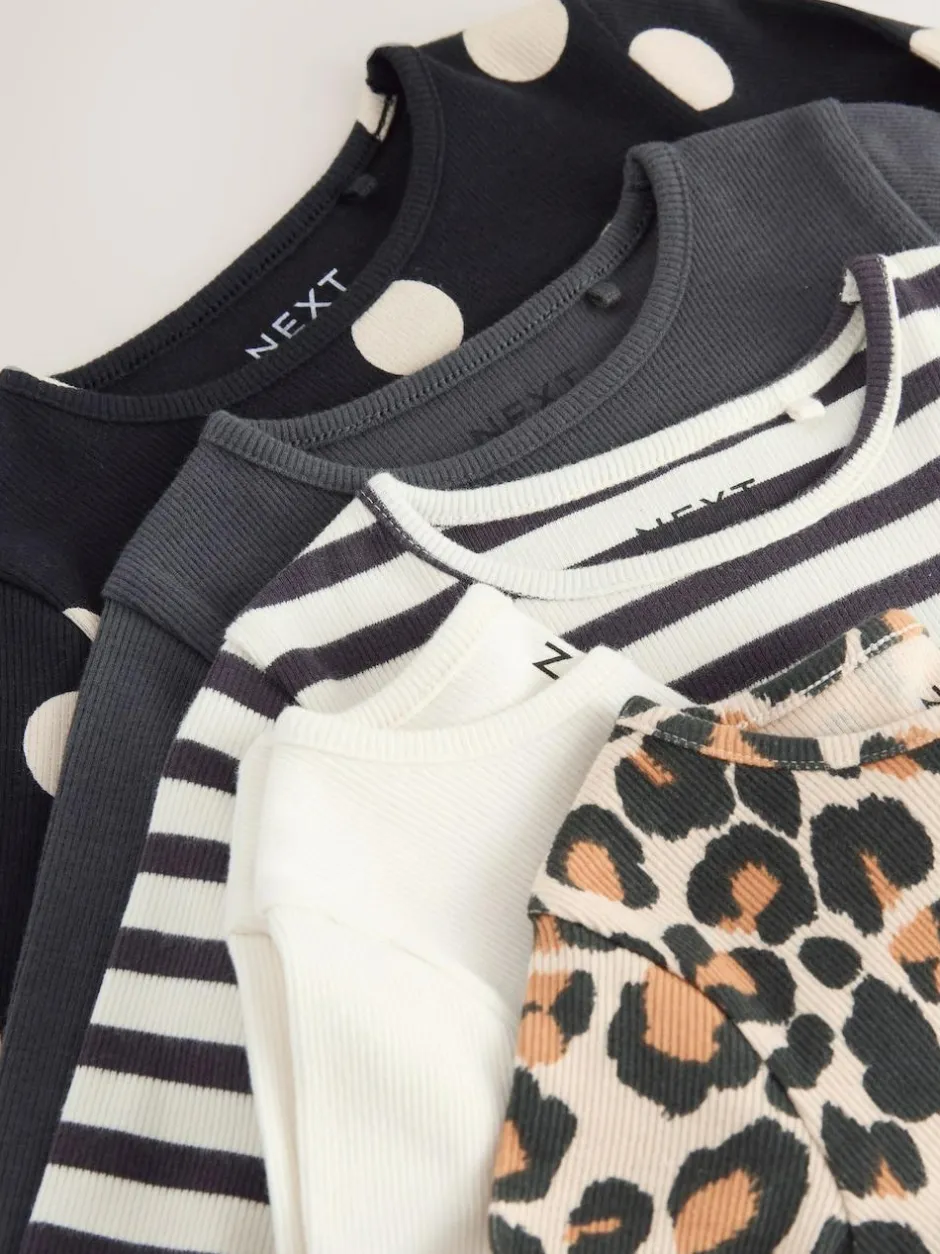 Next Black/White Long Sleeve Rib Tops 5 Pack (3mths-7yrs) Discount