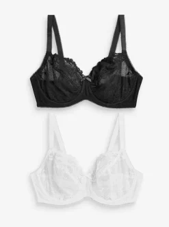 Next Non Pad Balcony DD+ Lace Bras 2 Pack Black/White Hot