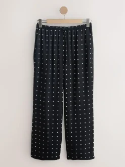 Next Satin Tie Waist Wide Leg Trousers Black/White Polka Dot