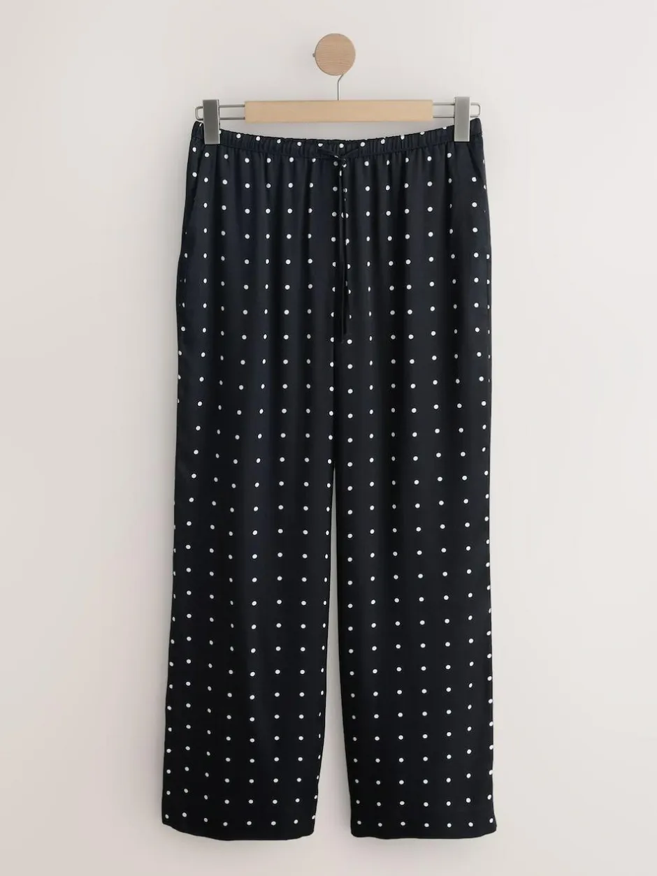 Next Satin Tie Waist Wide Leg Trousers Black/White Polka Dot