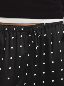 Next Satin Tie Waist Wide Leg Trousers Black/White Polka Dot