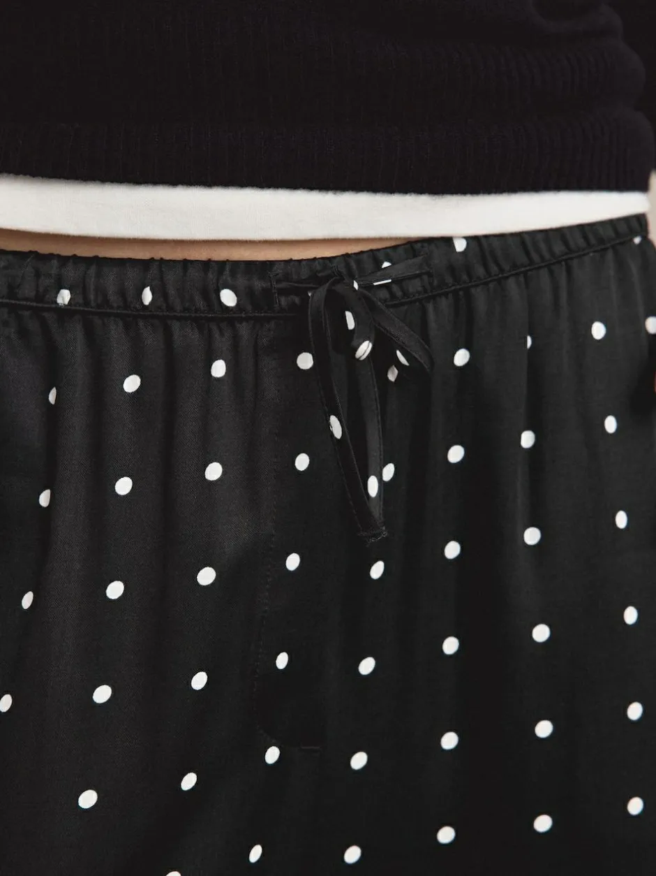 Next Satin Tie Waist Wide Leg Trousers Black/White Polka Dot