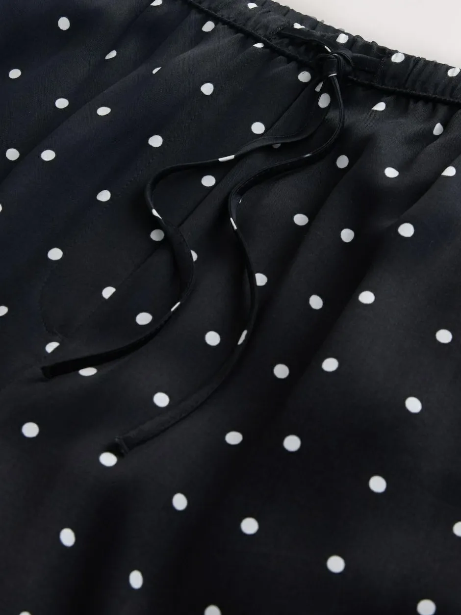 Next Satin Tie Waist Wide Leg Trousers Black/White Polka Dot