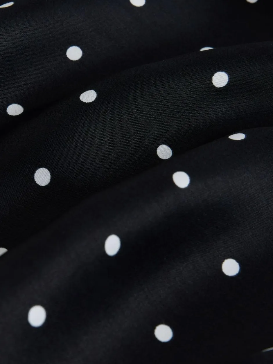 Next Satin Tie Waist Wide Leg Trousers Black/White Polka Dot