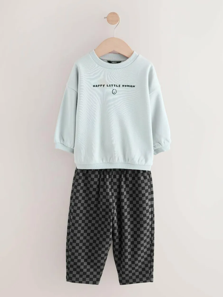 Next Black/White Printed 2 Pack Sweatshirt And Stripe Joggers Set (3mths-7yrs) Hot