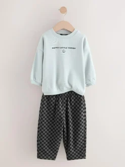 Next Black/White Printed 2 Pack Sweatshirt And Stripe Joggers Set (3mths-7yrs) Hot