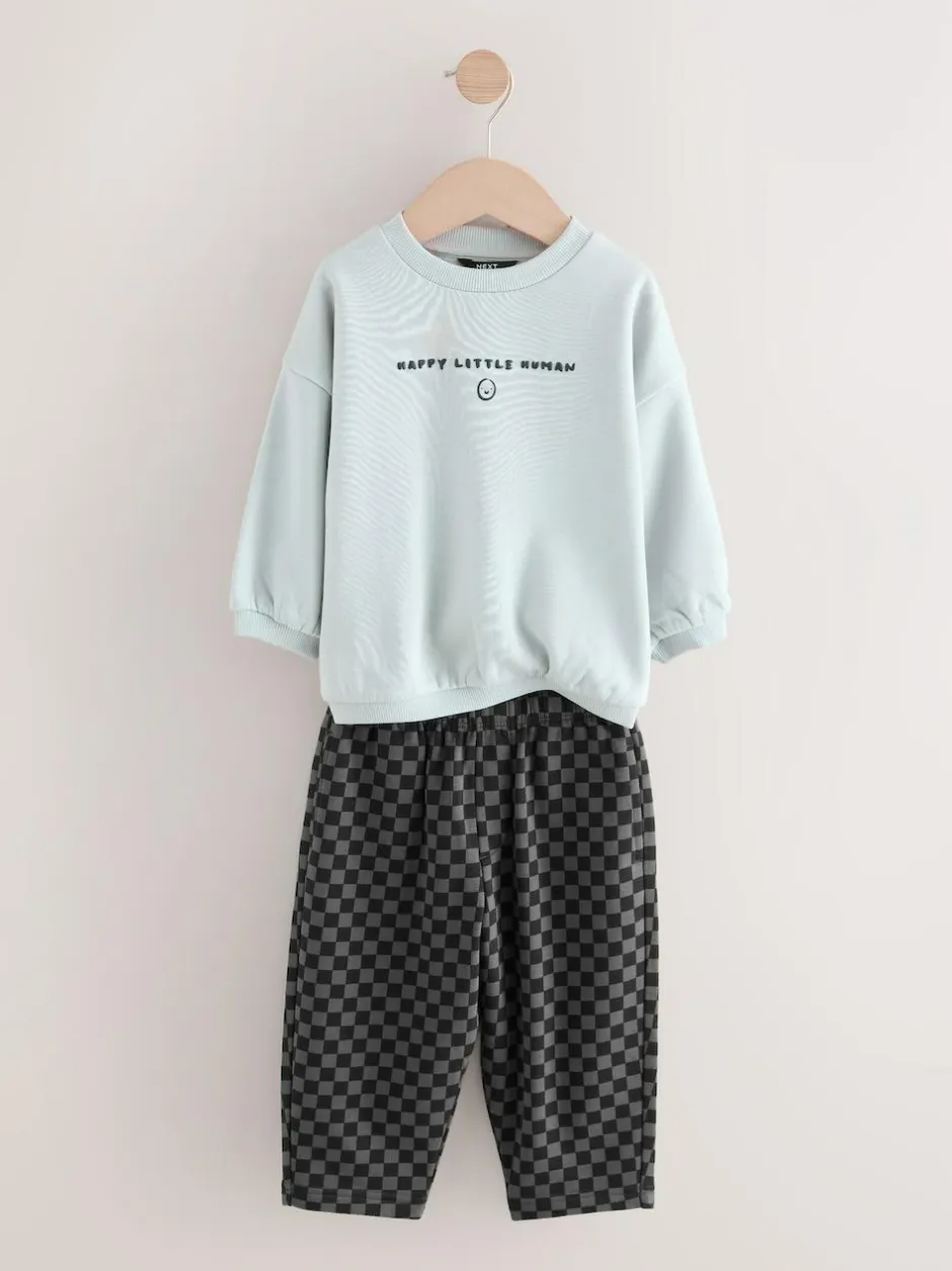 Next Black/White Printed 2 Pack Sweatshirt And Stripe Joggers Set (3mths-7yrs) Hot
