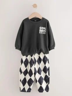 Next Black/White Printed 2 Pack Sweatshirt And Stripe Joggers Set (3mths-7yrs) Hot