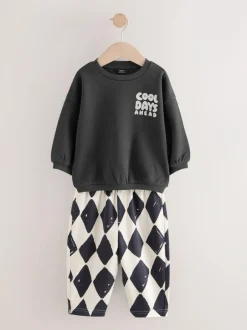 Next Black/White Printed 2 Pack Sweatshirt And Stripe Joggers Set (3mths-7yrs) Hot