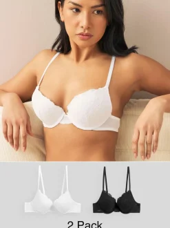 Next Push Up Plunge Lace Bras 2 Pack Black/White New