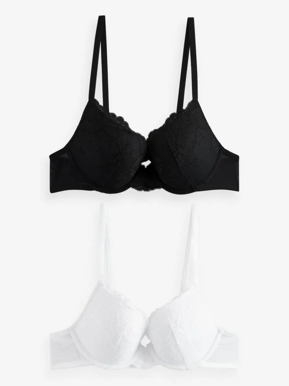 Next Push Up Plunge Lace Bras 2 Pack Black/White New