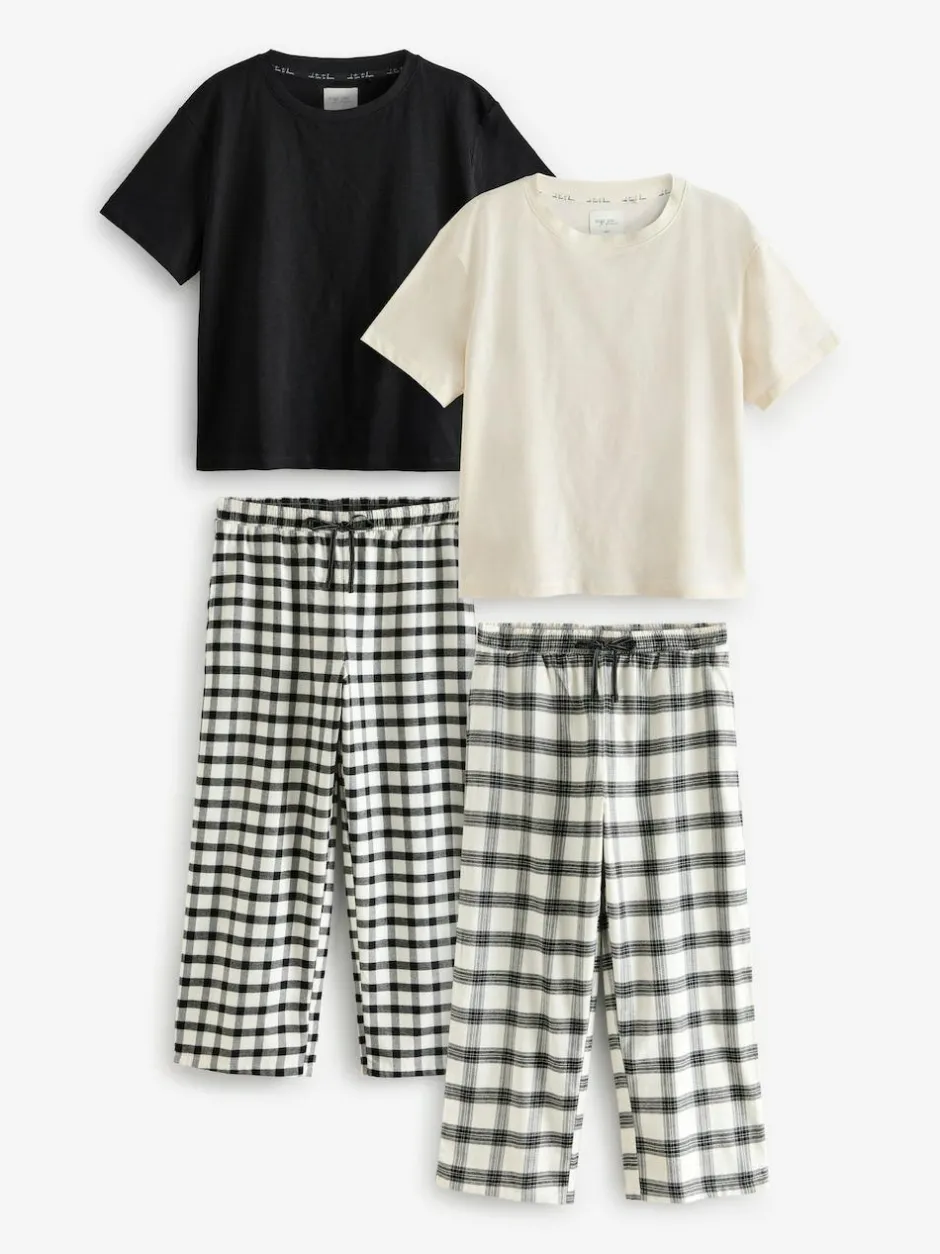 Next Black/White Short Sleeve 100% Cotton Pyjamas 2 Pack