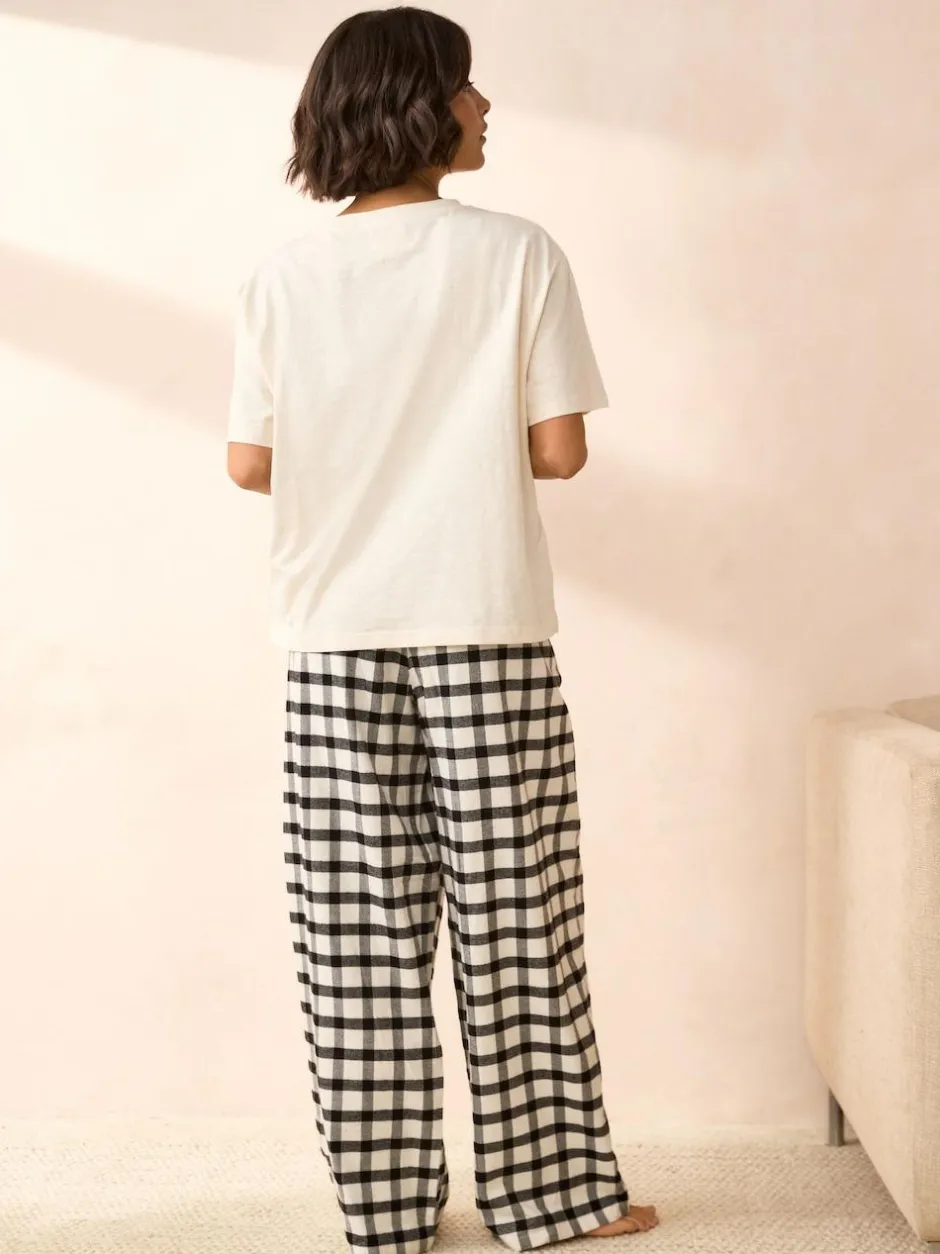Next Black/White Short Sleeve 100% Cotton Pyjamas 2 Pack