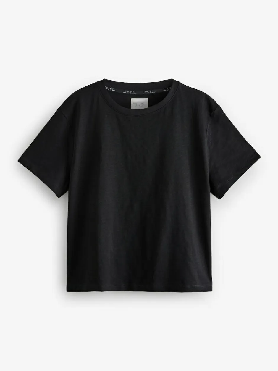 Next Black/White Short Sleeve 100% Cotton Pyjamas 2 Pack