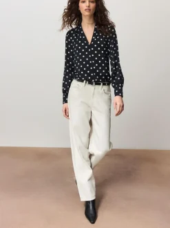 Next Long Sleeve V-Neck Blouse Black/White Spot Outlet