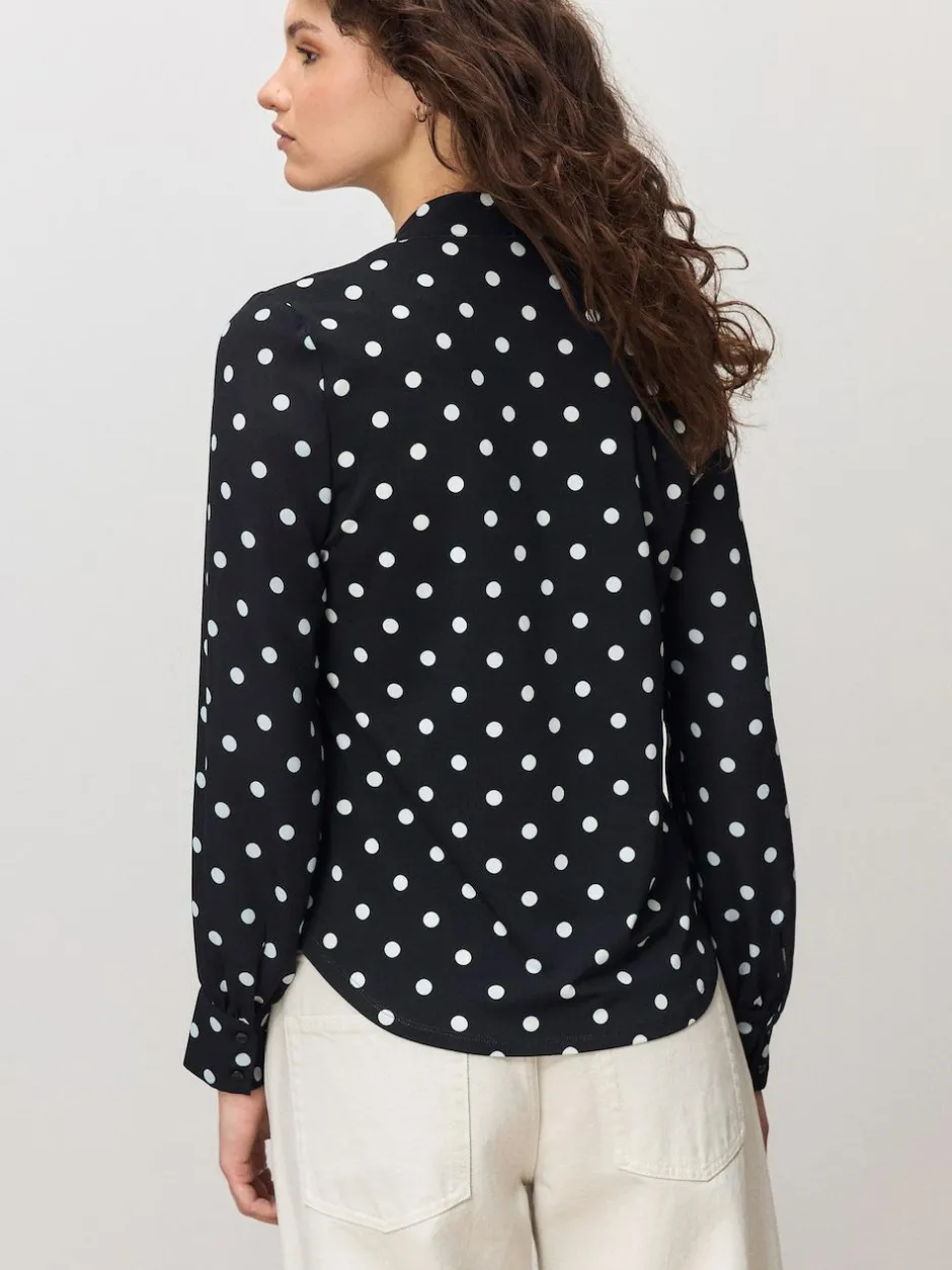 Next Long Sleeve V-Neck Blouse Black/White Spot Outlet