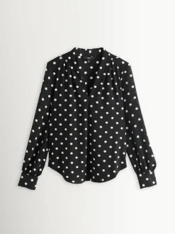 Next Long Sleeve V-Neck Blouse Black/White Spot Outlet