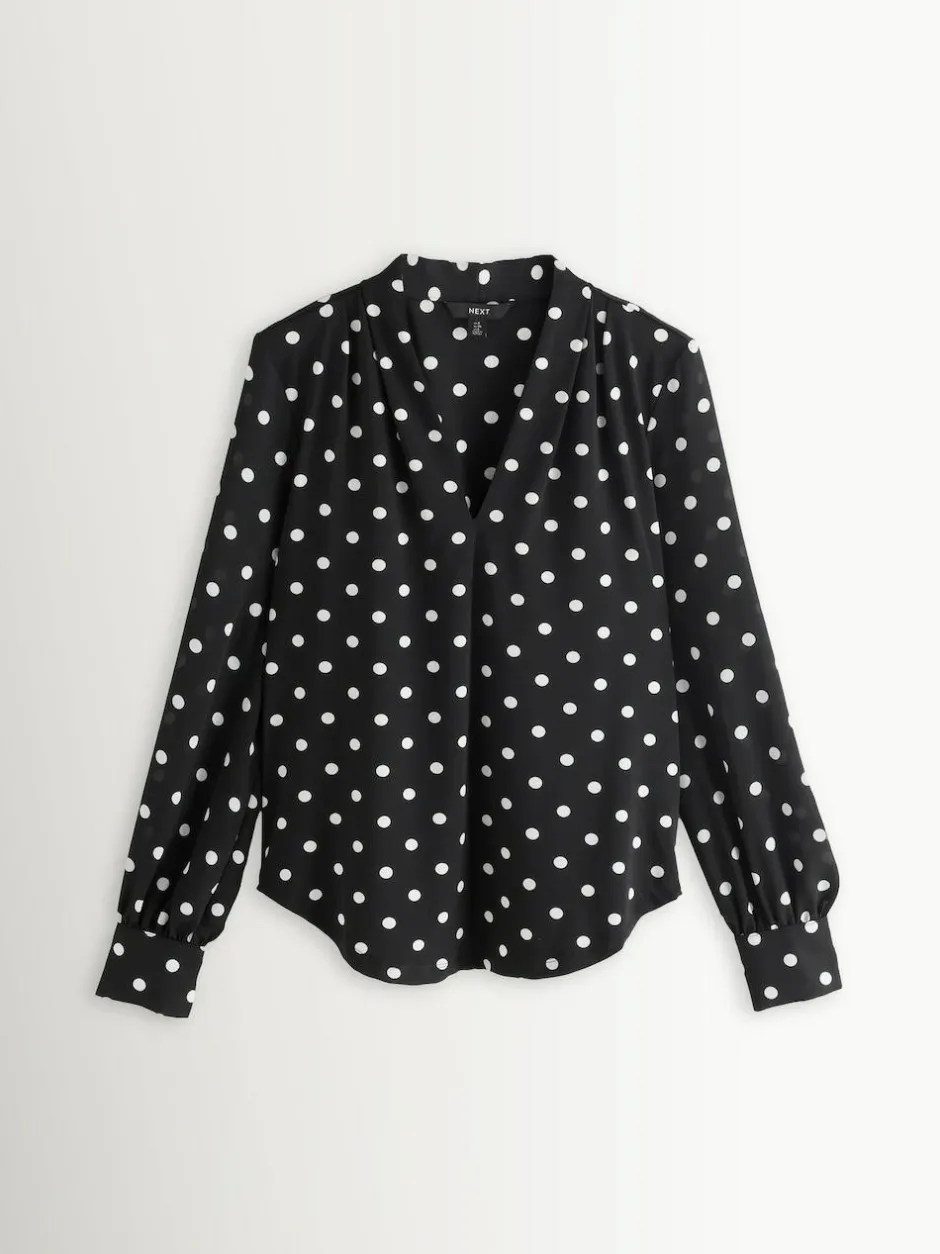 Next Long Sleeve V-Neck Blouse Black/White Spot Outlet