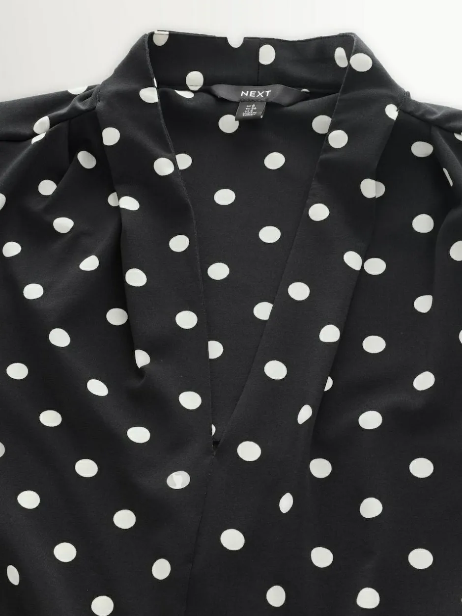 Next Long Sleeve V-Neck Blouse Black/White Spot Outlet