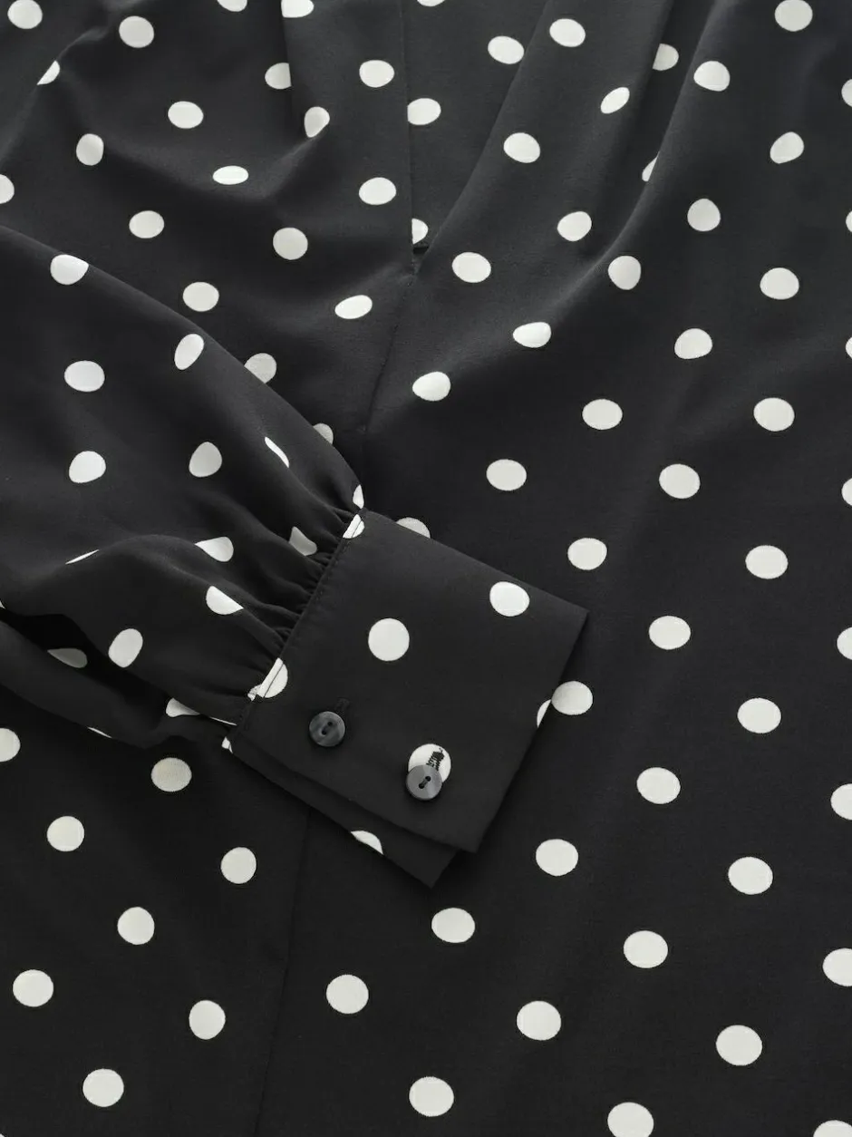 Next Long Sleeve V-Neck Blouse Black/White Spot Outlet