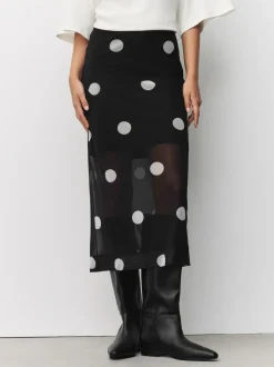 Next Mesh Midi Pencil Skirt Black/White Spot Clearance