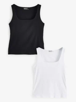 Next Black/White Square Neck Vest 2 Pack Sale