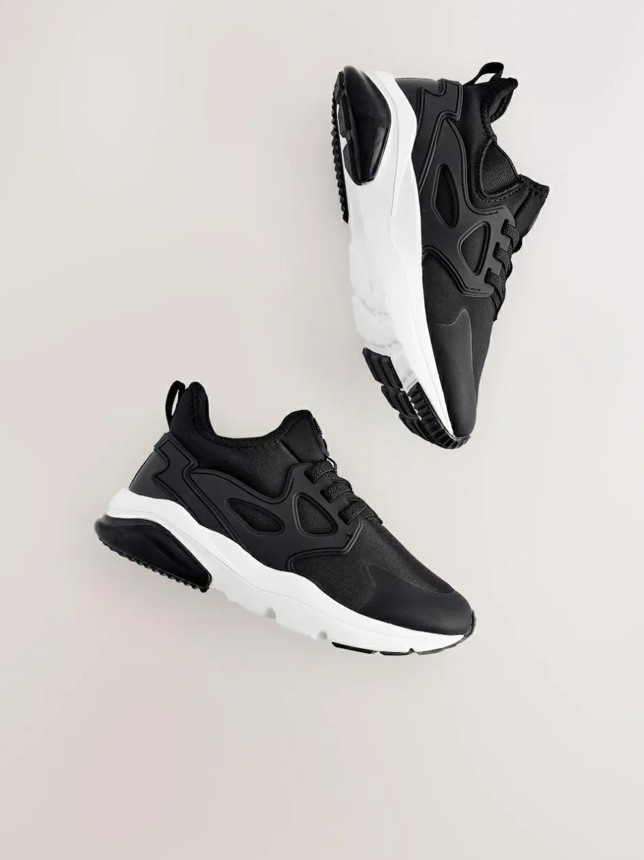 Next Black/White Standard Fit (F) Elastic Lace Trainers Sale