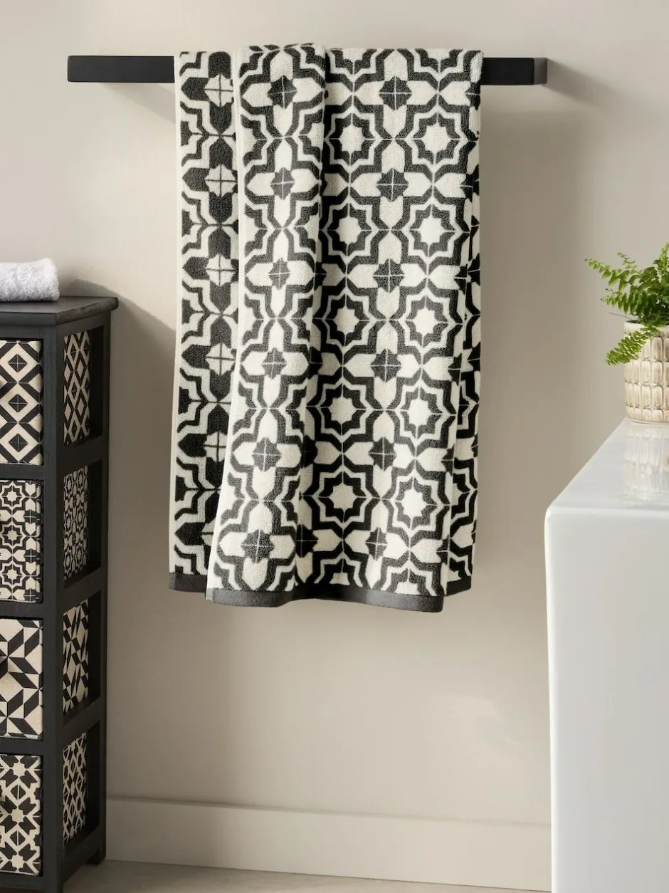 Next Black/White Tile Geo 100% Cotton Towels Outlet