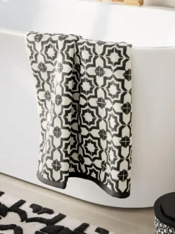 Next Black/White Tile Geo 100% Cotton Towels Outlet