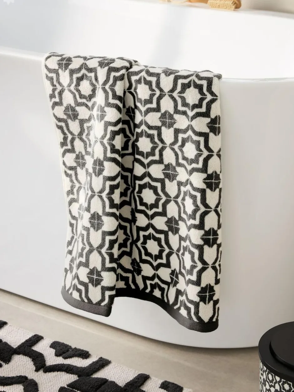Next Black/White Tile Geo 100% Cotton Towels Outlet