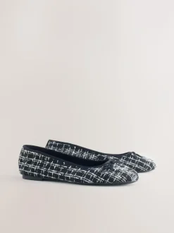 Next Black/White Tweed Standard/Wide Fit Round Toe Ballerina Shoes