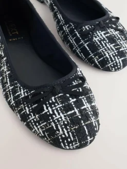 Next Black/White Tweed Standard/Wide Fit Round Toe Ballerina Shoes