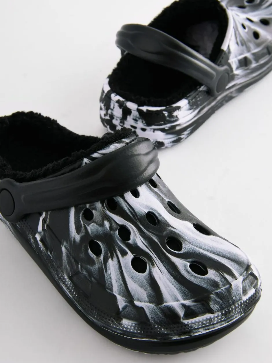 Next Warm Lined Slipper Clogs Black/White