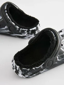 Next Warm Lined Slipper Clogs Black/White