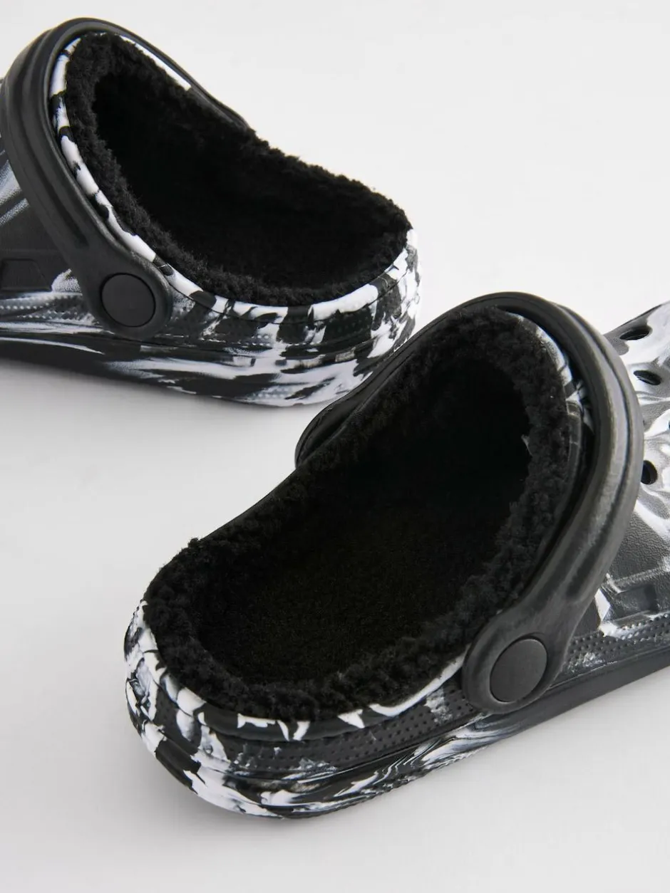 Next Warm Lined Slipper Clogs Black/White