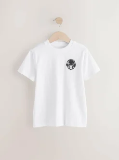 Next 4 Pack Short Sleeve Small Graphic T-Shirts 4 Pack (3-16yrs) Black/White/Grey Marl/Khaki Online