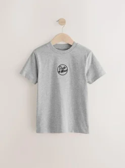 Next 4 Pack Short Sleeve Small Graphic T-Shirts 4 Pack (3-16yrs) Black/White/Grey Marl/Khaki Online