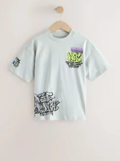 Next Black/White/Grey Relaxed Fit Graphic Print Short Sleeve T-Shirts 3 Pack (3-16yrs)