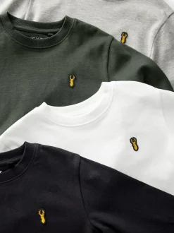Next Stag Logo Long Sleeve Cosy T-Shirts 4 Pack (3-16yrs) Black/White/Grey New