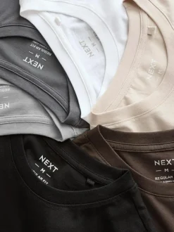 Next Black/White/Grey/Slate Grey/Stone/Brown Regular Fit Essential Cotton T-Shirts 6 Pack Clearance