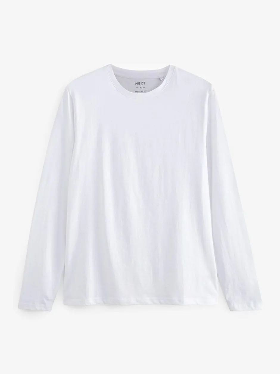 Next Regular Fit Regular Fit Long Sleeve 100% Cotton T-Shirts 5 Pack Black/White/Navy Blue/Green/Burgundy Red Clearance