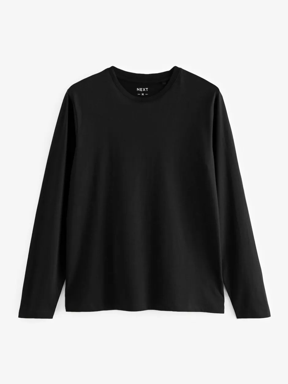 Next Regular Fit Regular Fit Long Sleeve 100% Cotton T-Shirts 5 Pack Black/White/Navy Blue/Green/Burgundy Red Clearance