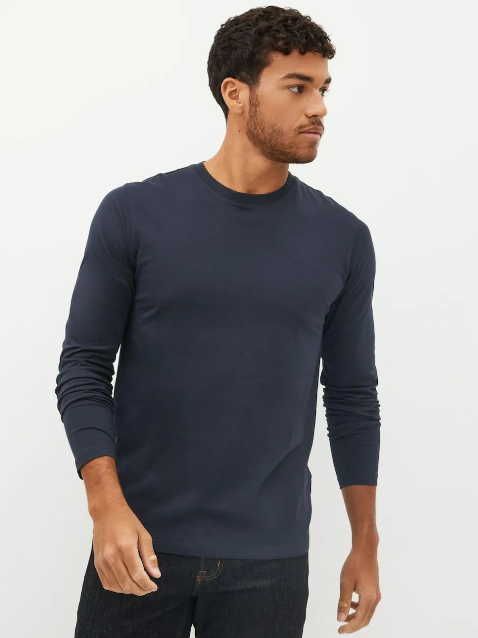 Next Regular Fit Regular Fit Long Sleeve 100% Cotton T-Shirts 5 Pack Black/White/Navy Blue/Green/Burgundy Red Clearance
